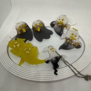 Handmade Ghost Earrings & Necklace Set – Unique Epoxy Art Jewelry